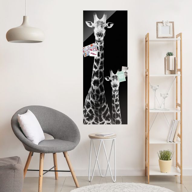Glas Magnettafel Giraffe Duo black & white