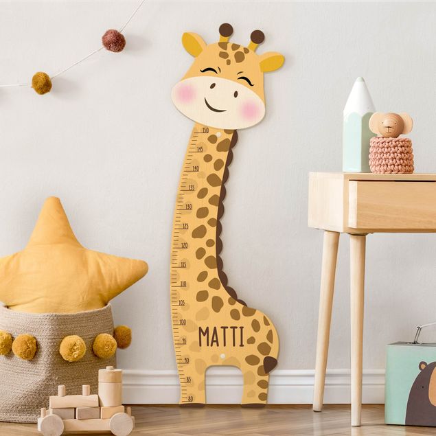 Wooden height chart for kids - Giraffe boy with custom name