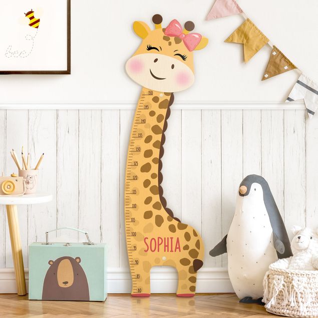 wooden ruler height chart Giraffe girl with custom name