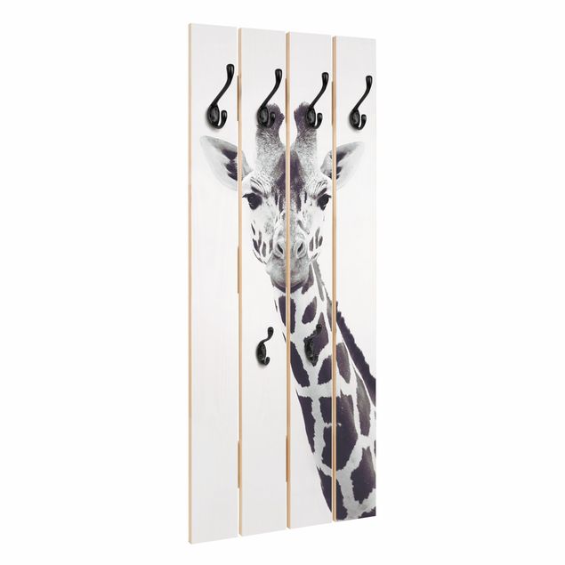 Wooden coat rack - Giraffe Portrait In Black And White