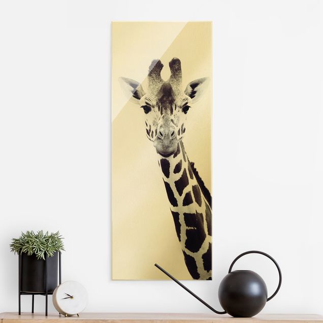 Glas Magnettafel Giraffe Portrait In Black And White