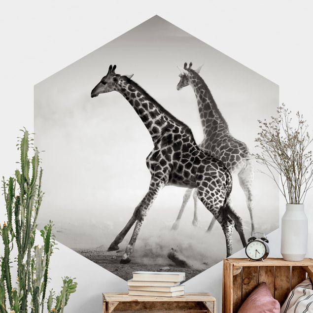 Hexagonal wallpapers Giraffe Hunt
