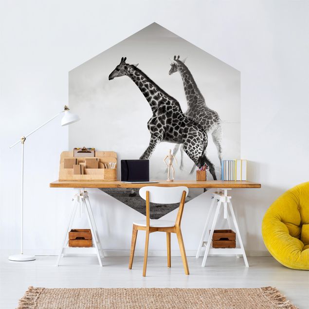 Self-adhesive hexagonal pattern wallpaper - Giraffe Hunt