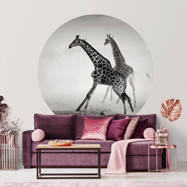 Self-adhesive round wallpaper - Giraffe Hunt