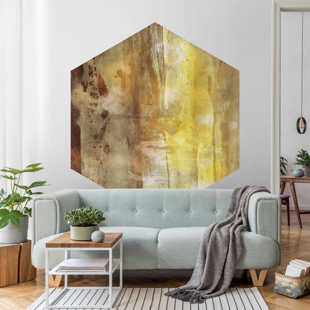 Self-adhesive hexagonal pattern wallpaper - Golden Sunlight In Forest