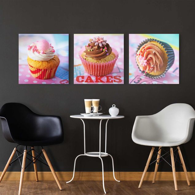 Glass print 3 parts - Colourful Cupcakes