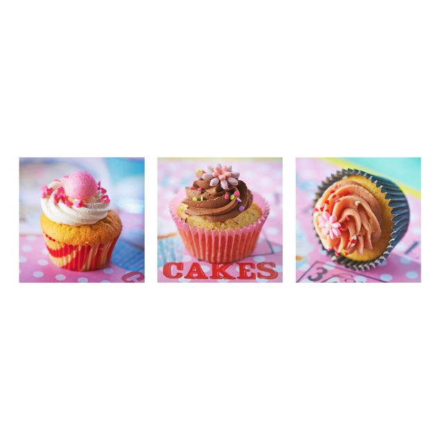 Glass print 3 parts - Colourful Cupcakes