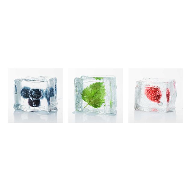 Glass print 3 parts - Fruits And Lemon Balm In Ice Cube
