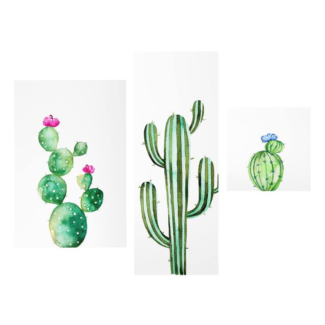 Glass print 3 parts - Watercolour Cactus Set