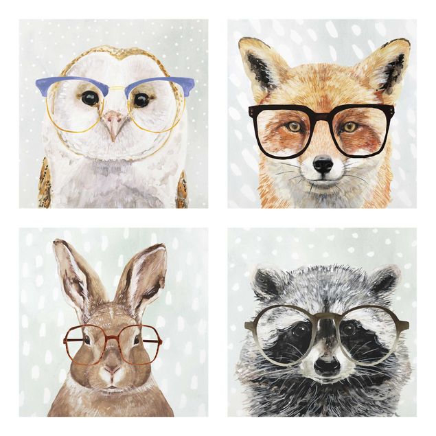 Glass print 4 parts - Bespectacled Animals Set II