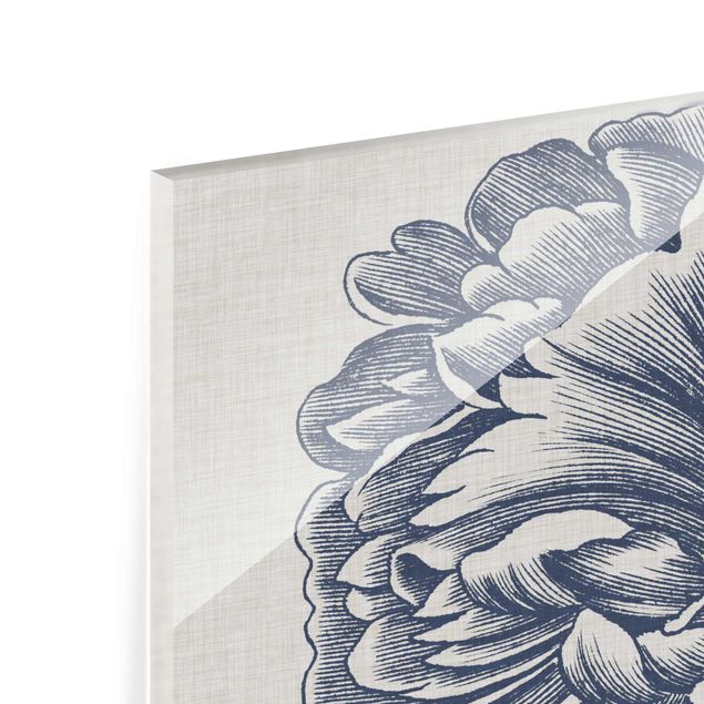 Glass print 3 parts - Indigo Blossom On Linen Set I