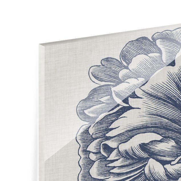 Glass print 4 parts - Indigo Blossom On Linen Set II