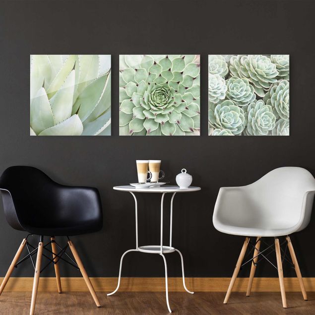 Glass print 4 parts - Agave and Succulent Trio