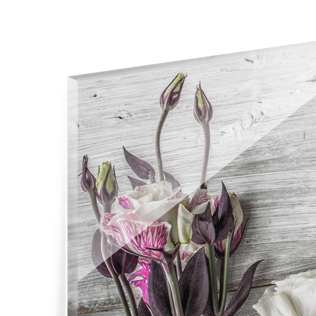 Glass print 3 parts - Tulip Rose Shabby Wood Look