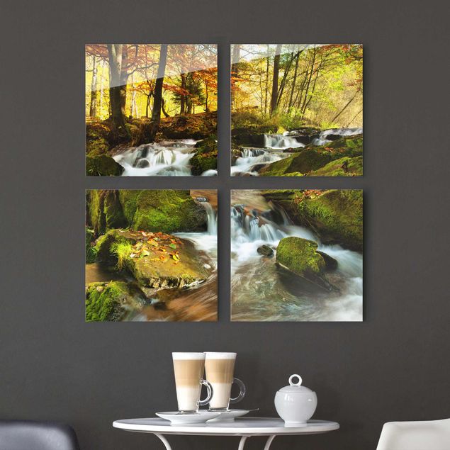 Glas Magnetboard Waterfall Autumnal Forest