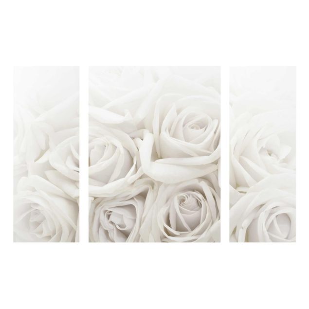 Glass print 3 parts - White Roses