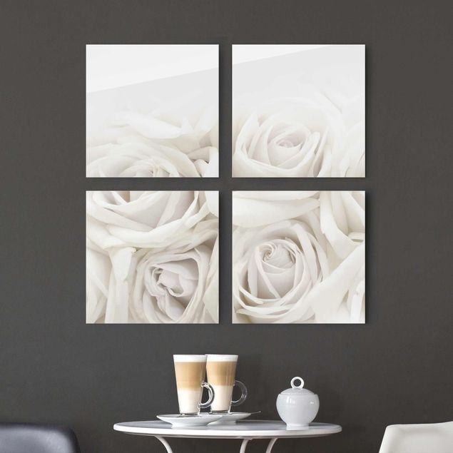 Glass print 4 parts - White Roses