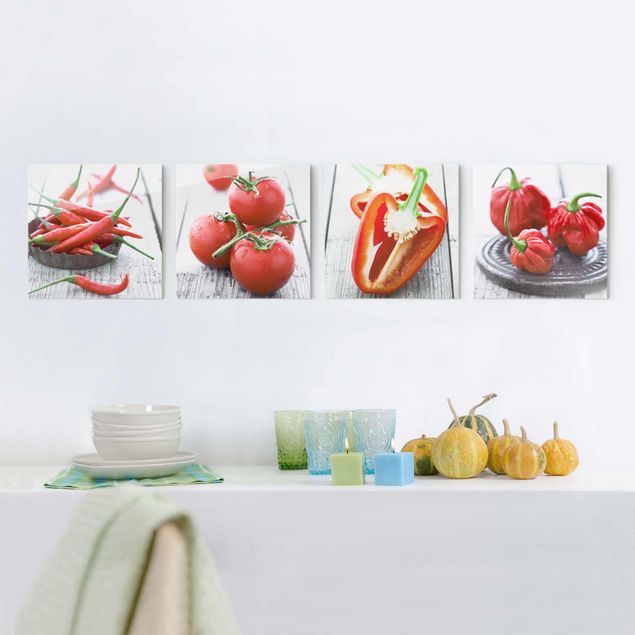 Glass print 4 parts - Red Vegetables