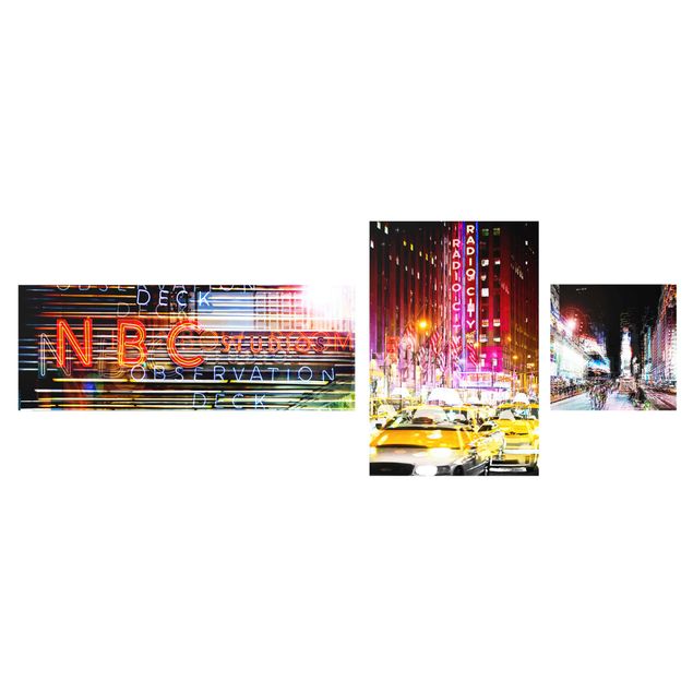 Glass print 3 parts - Times Square City Lights