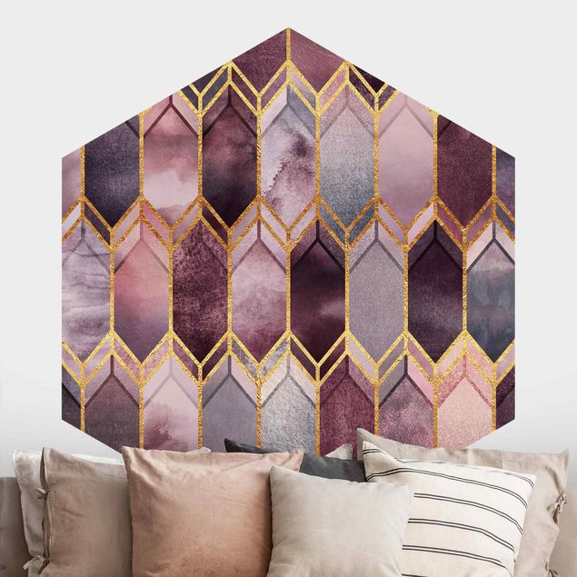 Self-adhesive hexagonal wall mural Stained Glass Geometric Rose Gold