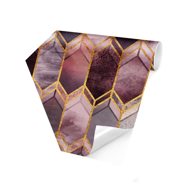 Self-adhesive hexagonal pattern wallpaper - Stained Glass Geometric Rose Gold