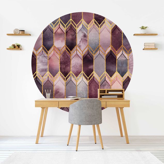 Self-adhesive round wallpaper - Stained Glass Geometric Rose Gold