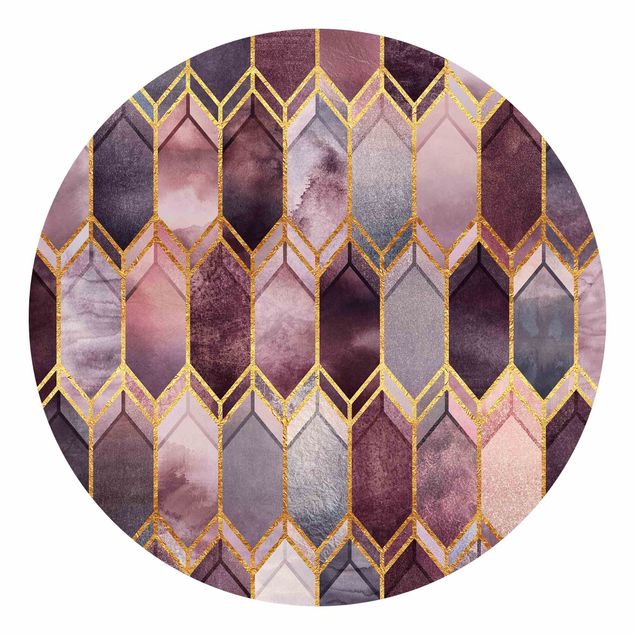 Self-adhesive round wallpaper - Stained Glass Geometric Rose Gold