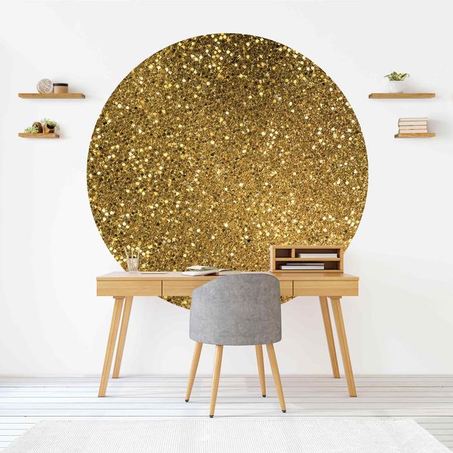 Self-adhesive round wallpaper - Glitter Confetti In Gold