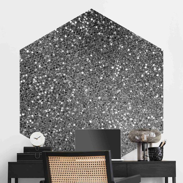 Hexagonal wallpapers Glitter Confetti In Black And White