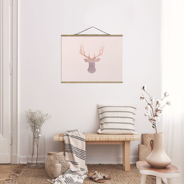 Fabric print with poster hangers - Shimmering Deer - Landscape format 4:3