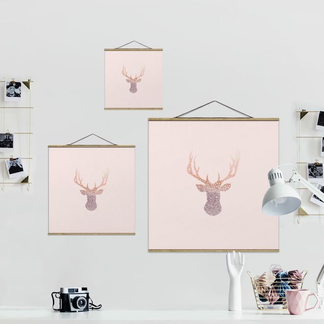 Fabric print with poster hangers - Shimmering Deer - Square 1:1