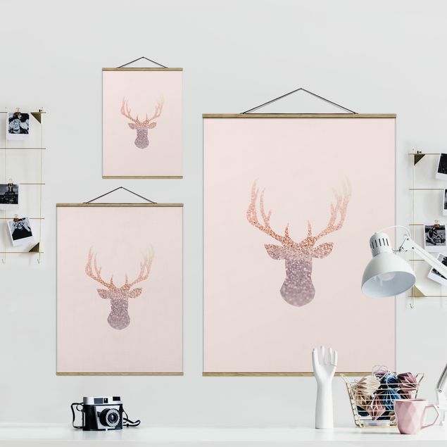 Fabric print with poster hangers - Shimmering Deer - Portrait format 3:4