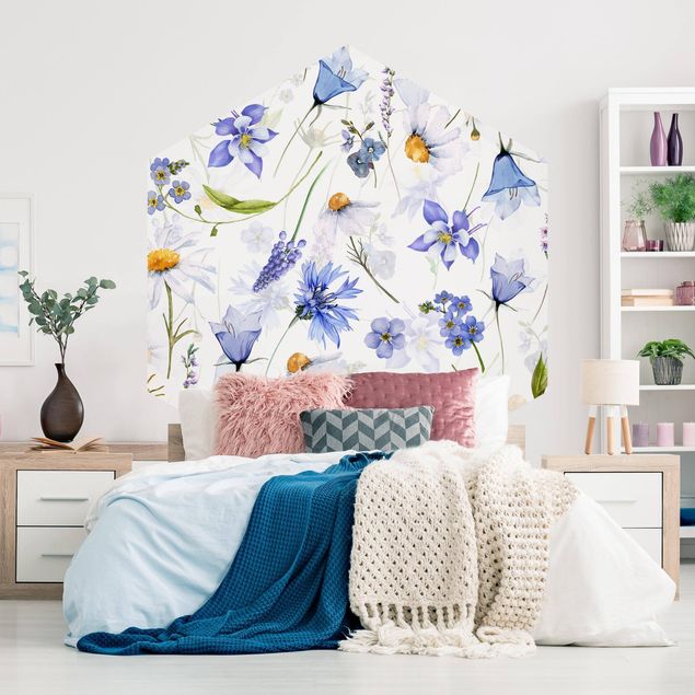 Self-adhesive hexagonal pattern wallpaper - Meadow With Bluebells