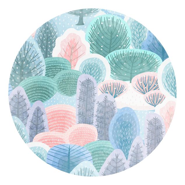 Self-adhesive round wallpaper - Happy Forest In Pastel