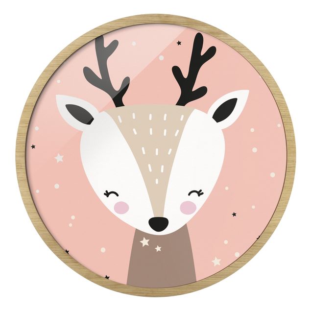 Circular framed print - Happy Deer