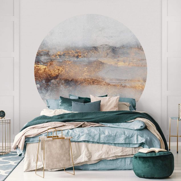 Self-adhesive round wallpaper - Gold Grey Fog