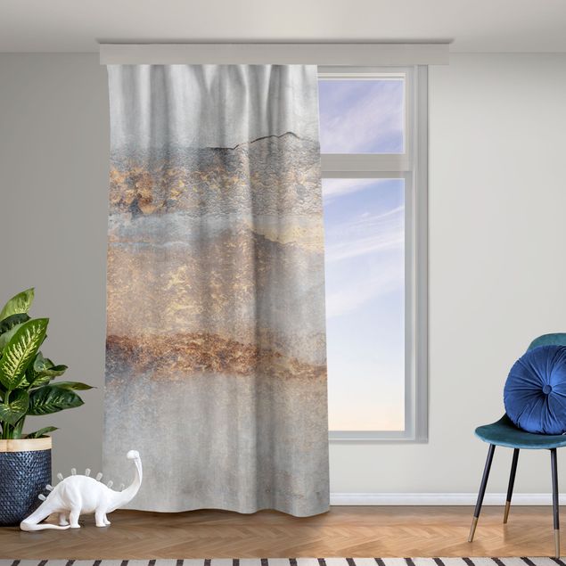 horizontal striped curtains Gold Grey Fog