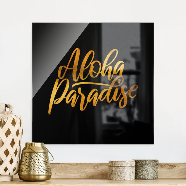 Magnettafel Glas Gold - Aloha Paradise On Black