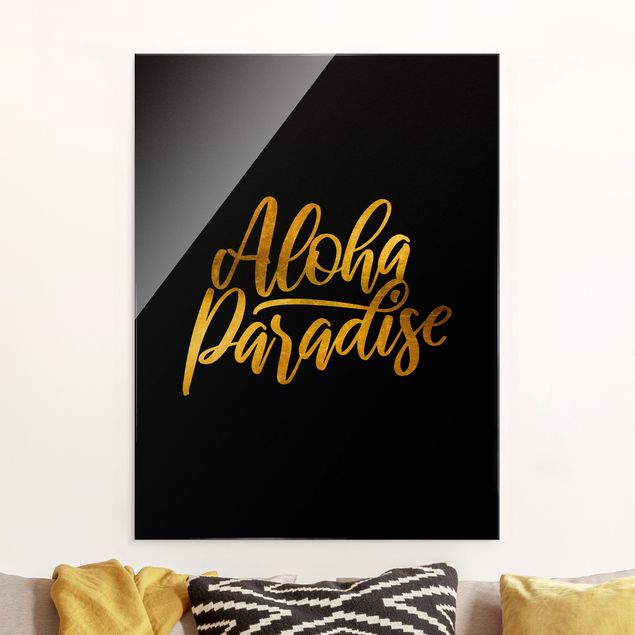 Glas Magnettafel Gold - Aloha Paradise On Black