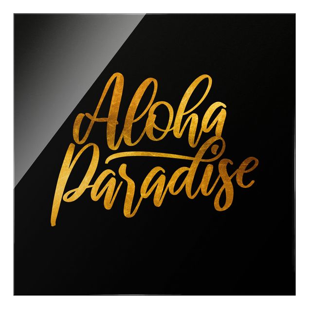 Glass print - Gold - Aloha Paradise On Black - Square