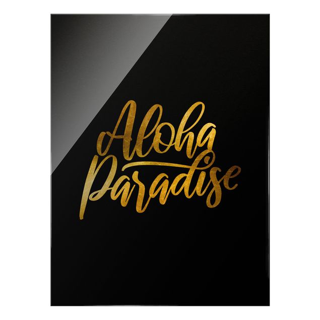 Glass print - Gold - Aloha Paradise On Black