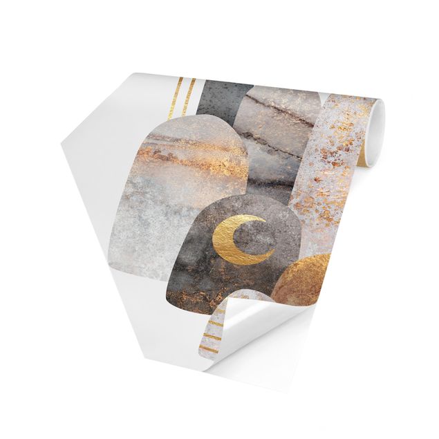 Self-adhesive hexagonal pattern wallpaper - Golden Mountain With Moon