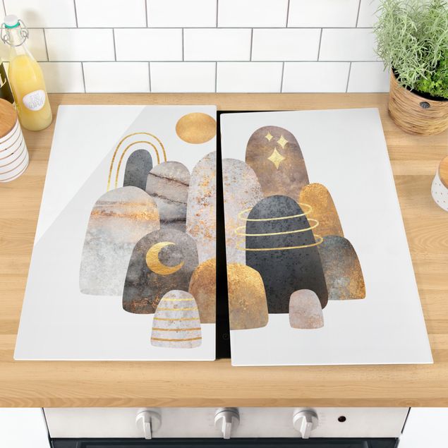 Stove top covers - Golden Mountain With Moon