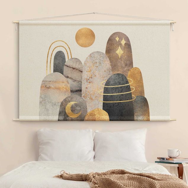 wall hanging decor Golden Mountain With Moon