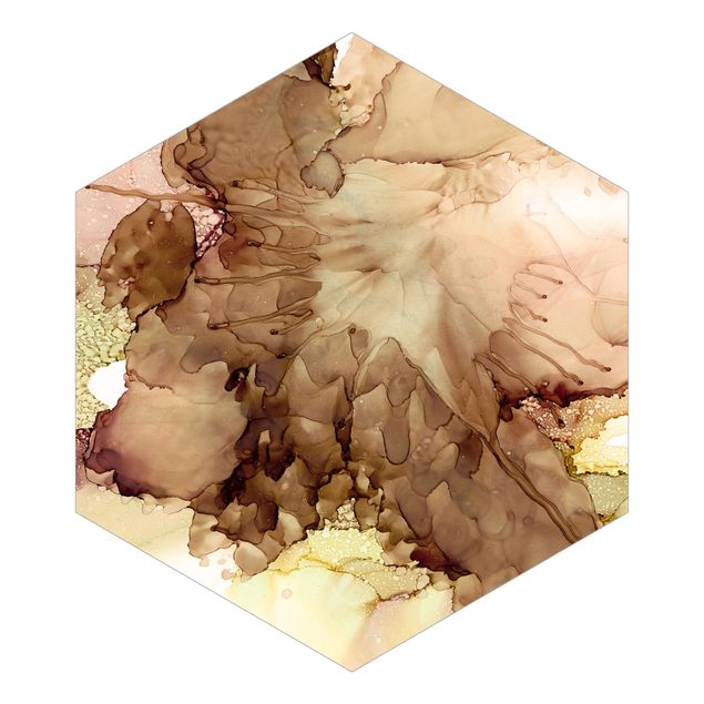 Self-adhesive hexagonal pattern wallpaper - Golden Brown Explosion I