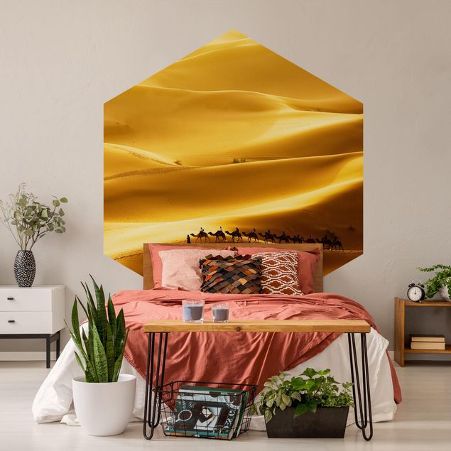 Self-adhesive hexagonal pattern wallpaper - Golden Dunes