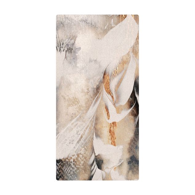 large floor mat Golden Abstract Winter Painting