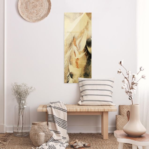 Glass print - Golden Abstract Winter Painting - Portrait format