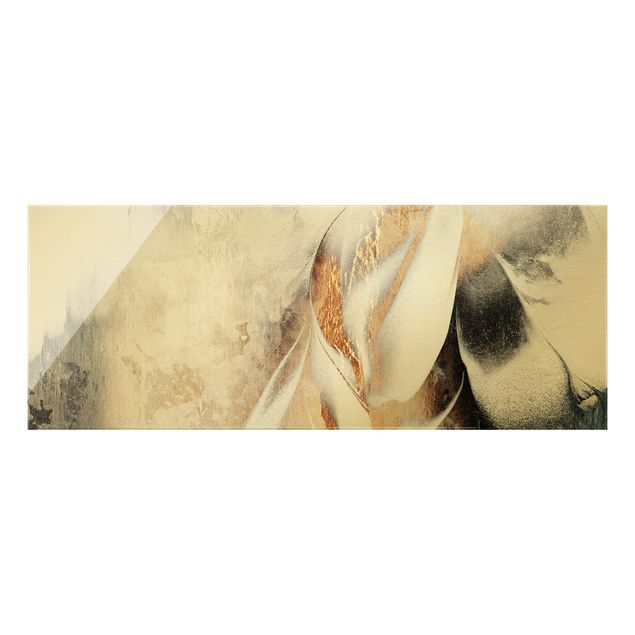 Glass print - Golden Abstract Winter Painting - Panorama