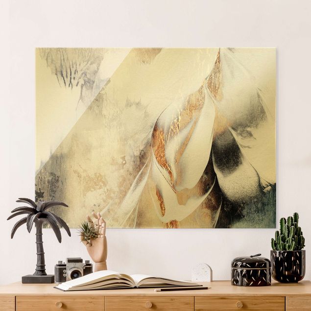 Glass print - Golden Abstract Winter Painting - Landscape format